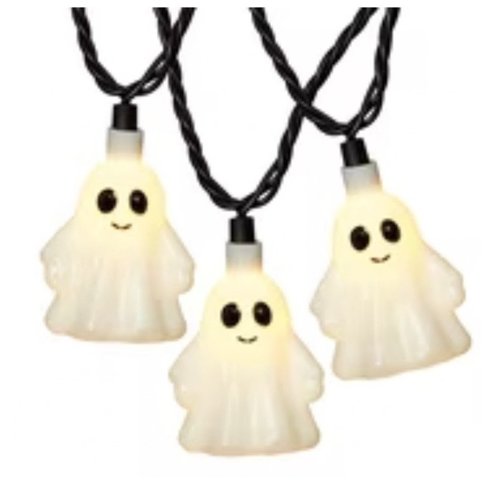 Halloween Ghost String Lights 10 Count White Smiling Ghosts Spooky Decor Glow